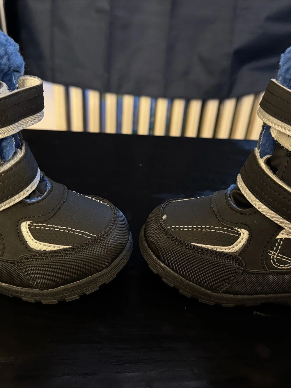 Children's Black Winter Boots with Blue Plush Lining